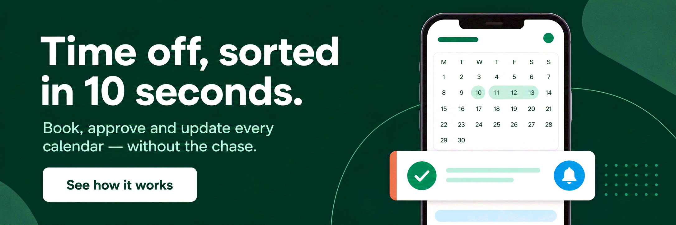 Time off, requested and approved in ten seconds, from a phone. Try Bueggio HR free for one month
