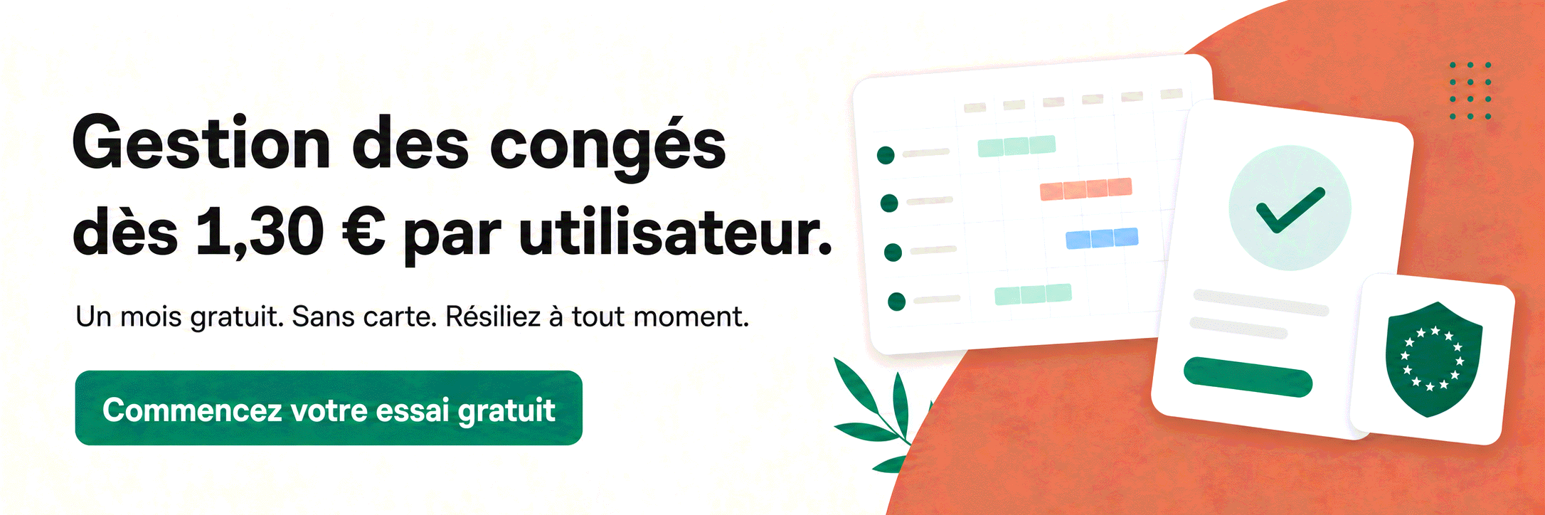 Gestion des congés à partir de 1,30 € par utilisateur — chaque absence comptée, zéro calcul à la main. Essayez Bueggio HR