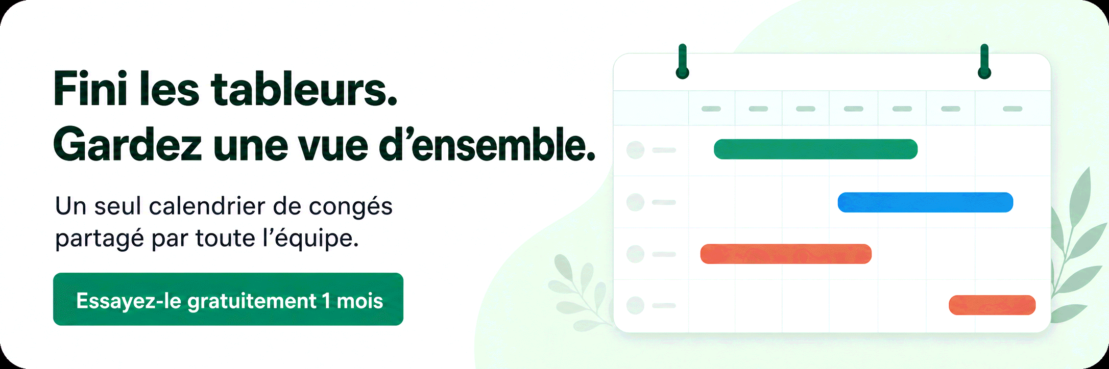Jetez le tableur, gardez la vue d'ensemble : un planning des congés qui se met à jour tout seul. Essayez Bueggio HR
