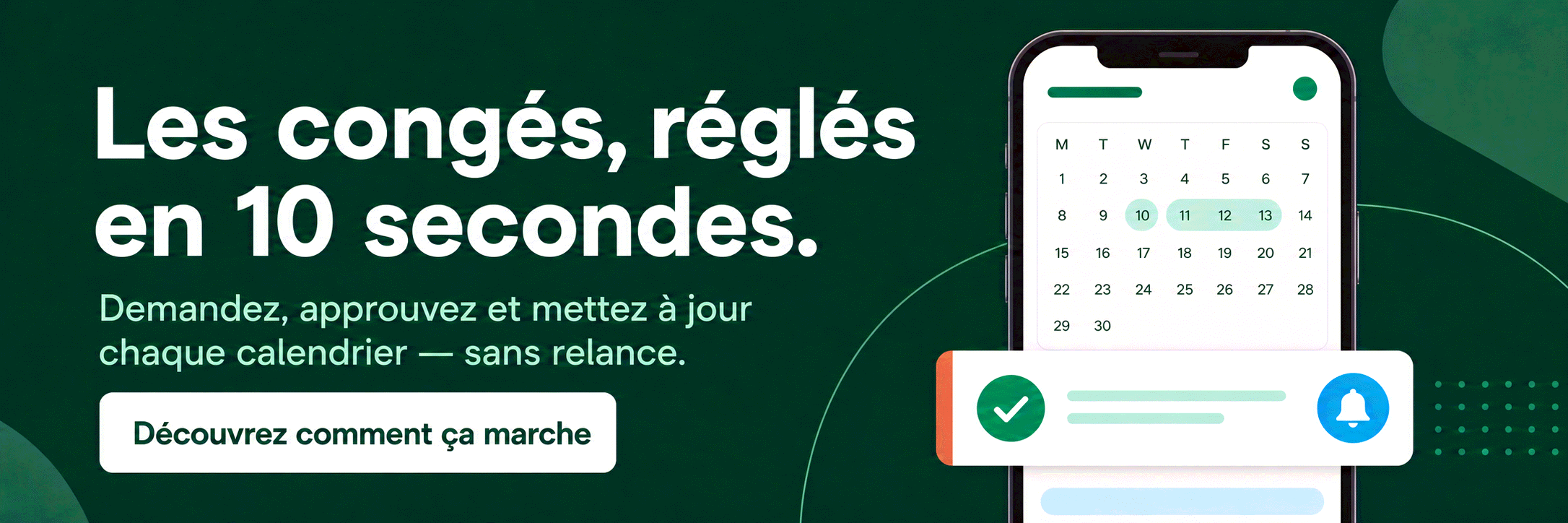 Des congés demandés et validés en dix secondes, depuis un téléphone. Essayez Bueggio HR gratuitement pendant un mois